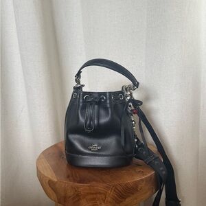 Coach Black Leather Drawstring Shoulder Bag
